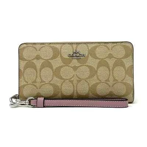 Cartera Coach Larga con Cremallera Alrededor en Lona Signature Caqui Claro Púrpura Hielo C4452 - Imagen 1 de 8