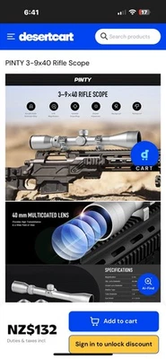 Mira para rifle PINTY 3-9x40 retícula mil puntos mira telescópica de caza con 4 soportes de mira telescópica Foto 1 de 4