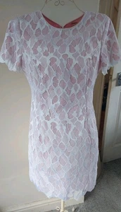 Reiss Anise White And Pink Lace Overlay Shift Dress Size 14 Uk BNWOT - Picture 1 of 16