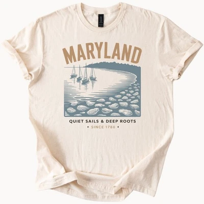 Camiseta gráfica Maryland velas tranquilas raíces profundas veleros almeja conchas náuticas S Foto 1 de 4