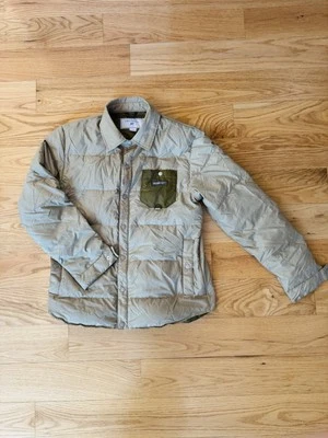 OBERMEYER QUILTED POLYESTER/DOWN COLLARED JACKET LRG LIGHT KHAKI (EUC) - Image 1 of 4