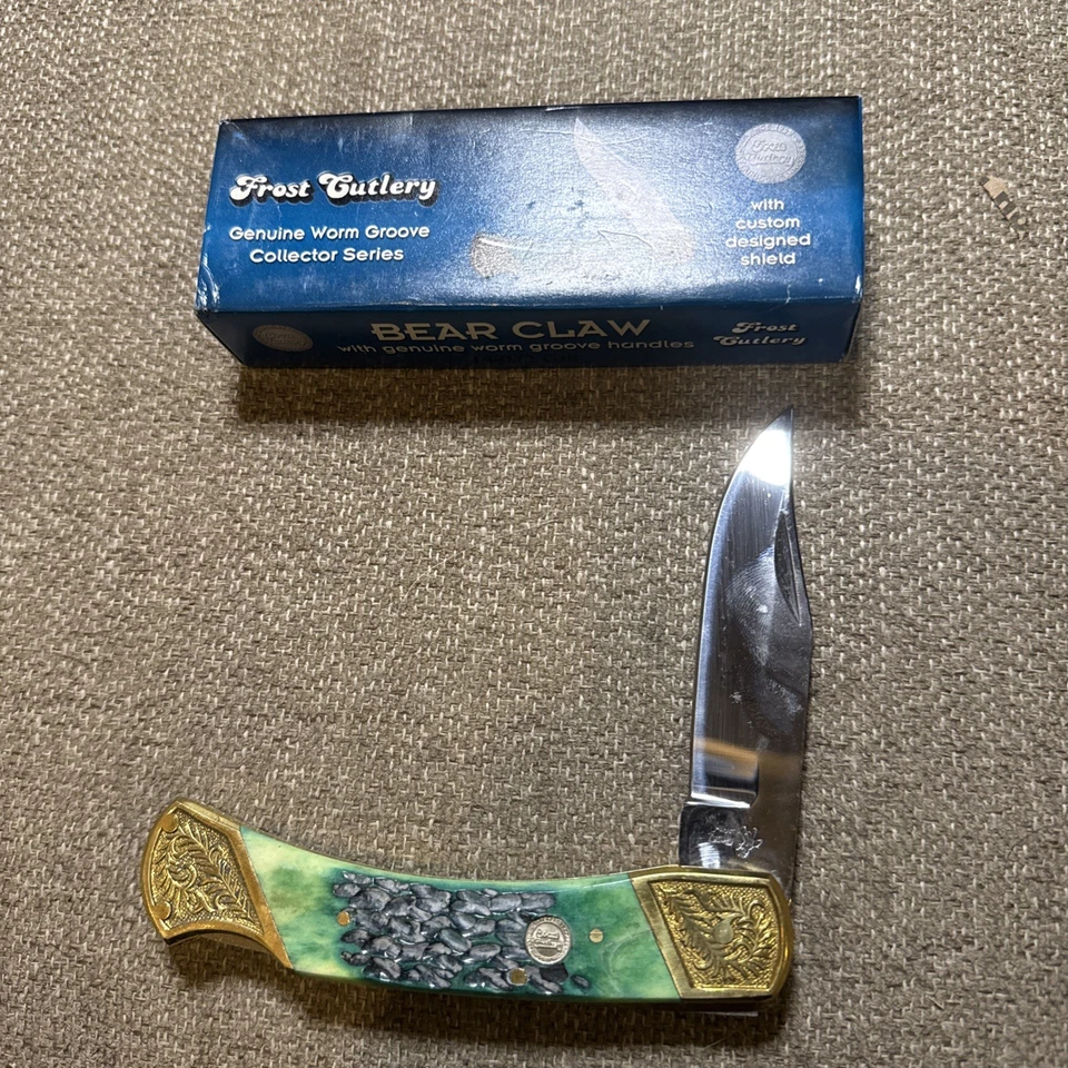 Faca de garra de urso talheres de gelo alças genuínas de sulco de minhoca  - Imagem 1 de 3