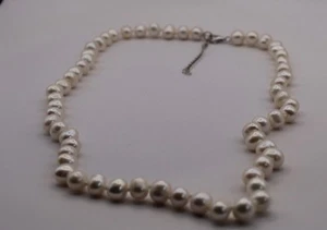 Fresh Water White Pearl Necklace In Rhodium Plated Sterling Silver - Never Worn - Picture 1 of 14