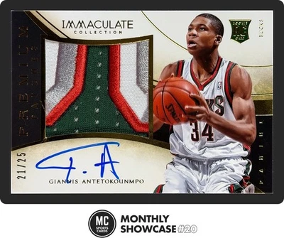 GIANNIS ANTETOKOUNMPO 2013-14 PANINI INMACULADO 13 PARCHE PREMIUM NOVATO AUTOMÁTICO/25 Foto 1 de 4