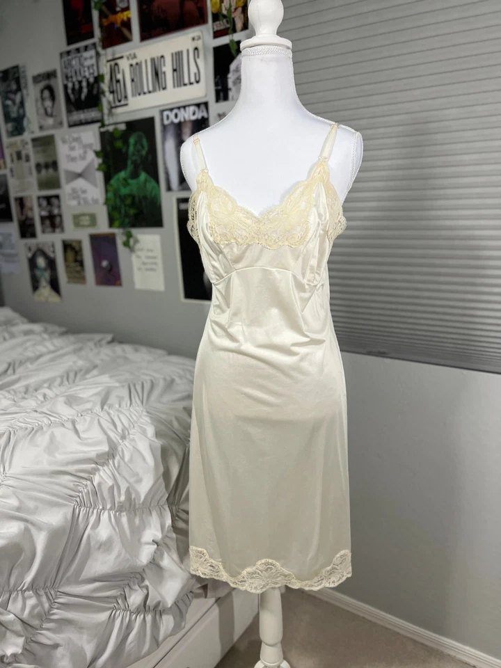 Vestido sin Mangas Completo Vintage Años 60 Shadowline Wondermaid Marfil Encaje 34 A Nylon EE. UU. Foto 1 de 4