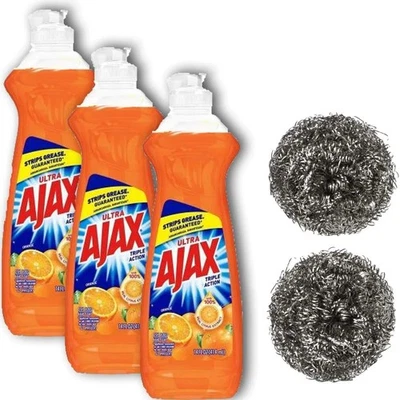 Ajax Ultra.Orange.Triple Action Dish Liquid 12.4oz ea+2 Stainles Steel Scrubbers - Image 1 of 4