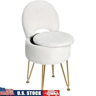 Taburete tocador de piel sintética con respaldo ajustable y almacenamiento debajo del asiento dormitorio nuevo Foto 1 de 4