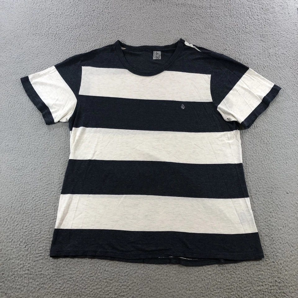 Volcom Paper Thin T Shirt Men’s L Gray Stripes Beach Surf Pool - Image 1 of 4