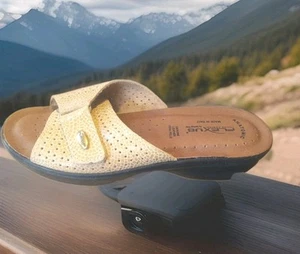 Flexus By Spring Step Sandals Womens 6.5-7 Slip On Carrie-CP Beige Leather Italy - Picture 1 of 12