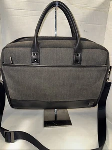 Knomo London Canvas/ Leather Laptop Briefcase Black /Gray Tote Bag Zip Top - Picture 1 of 11