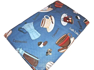 NEW Blue COFFEE Java TABLECLOTH 60" Round  Mocha Espresso Cappuccino Brown - Image 1 of 3