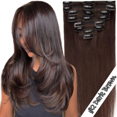 DICK 8 Tressen Clip In Remy Echthaar Haarverlängerung Extensions Wefts Haarteile - Bild 1 von 4
