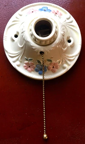 Vintage Art Deco Floral Porcelier Porcelain 1 socket Ceiling Wall Light Fixture Cover