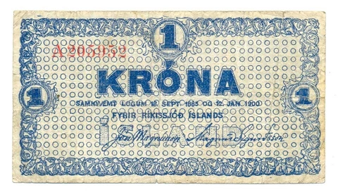 Iceland Danish Rikissjod Islands 1 Krona L.1885 and 1900 (1924-1925) F Pick #18b Cover