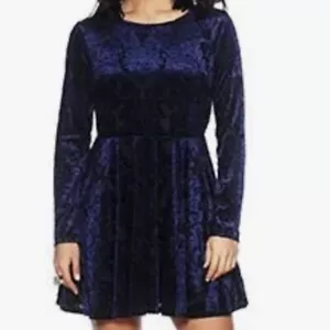 NWT Y2K Whimsigoth Navy Blue Velvet Burnout Skater Dress Sz 15 Fairy Grunge Sexy - Picture 1 of 9