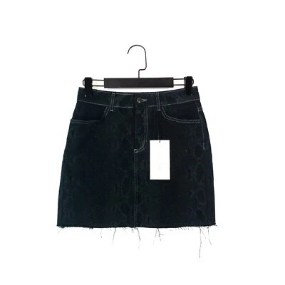 Zara Black Grey Snake Print Raw Hem Short Denim A-Line Skirt - Size XS NEW - Image 1 of 4