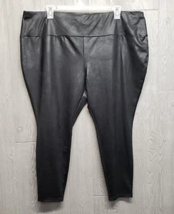 Terra Sky Leggings Womens 3X Crop Stretch Pull On Black Leather Look Pants NWT - Picture 1 of 8