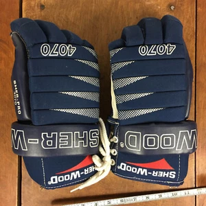 Vintage Sher Wood Sherwood 4070 Lace Ice Hockey Gloves Blue 15" - Picture 1 of 7