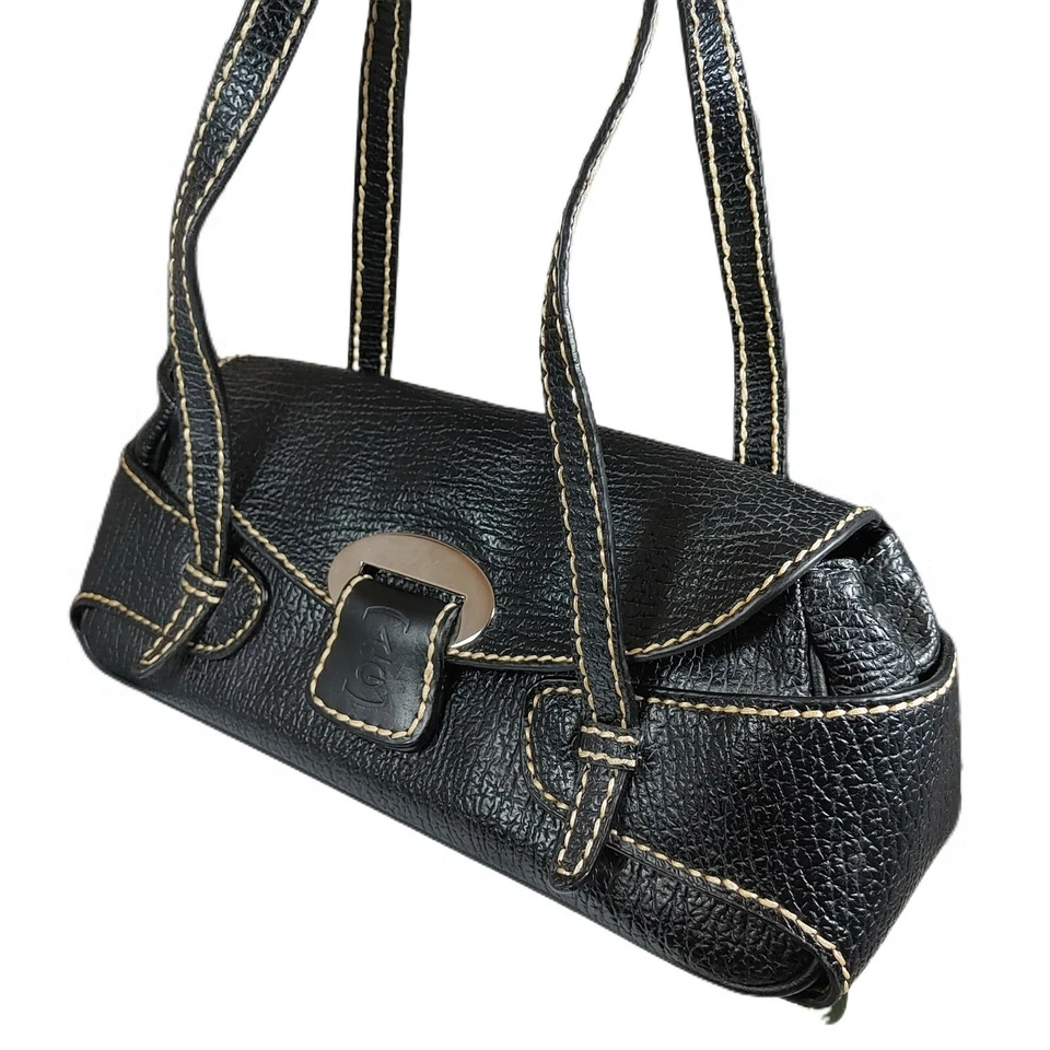 Bolso de Mano Cartera De Colección Marca AB Negro Guijarro Imitación Cuero Blanco Puntada en Contraste Foto 1 de 4