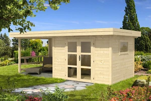 Gartenhaus Lenox 28 Holz 28 mm 603x318cm Flachdach Blockhaus Schuppen Gerätehaus - Bild 1 von 5