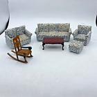 Vtg Miniature Dollhouse Living Room Furniture Couch Chair Loveseat Table Rocking