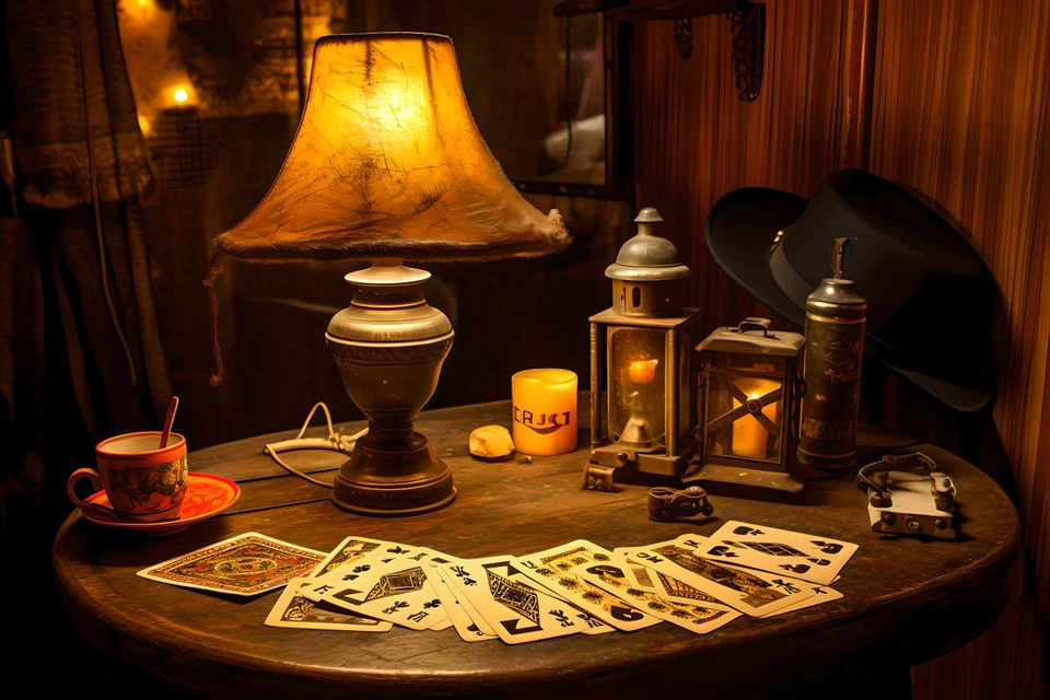 Western Art Wall Home Decor Cowboy poker Lantern Oil painting Printed on Canvas - Image 1 of 4