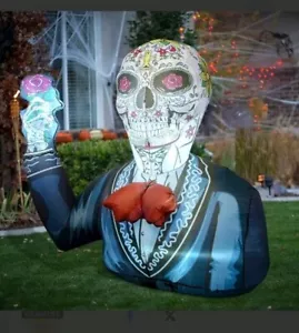 GOOSH 5.2 FT Halloween Inflatables Sugar Skull Gentleman Flower Day of The Dead - Picture 1 of 6