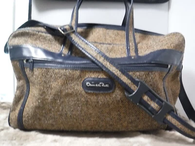 pm3 VTG Oscar de la Renta Burlap Tweed Blue Brown Heavy Duty Luggage Tote Bag - Image 1 of 4