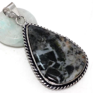925 Silver Plated-Moss Opal Ethnic Gemstone Handmade Pendant Jewelry 2" GW - Picture 1 of 3