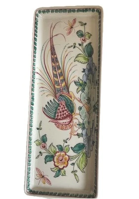 Vintage Portuguese ANFORA  AGUEDA, BIRD OF PARADISE, HAND PAINTED  nos  139  - Image 1 of 4