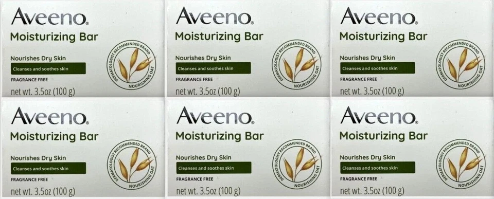 6 Pack Aveeno Moisturizing Bar With Nourishing Oat 3.5Oz Each Fast Shipping - Image 1 of 2