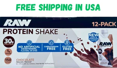 Batido de proteínas RAW 30 g sabor chocolate paquete de 12 bebidas bajas en azúcar y altas en proteínas Foto 1 de 4