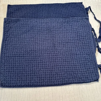 Pottery Barn Pick-Stitch Cotton Linen Set Of 2 Standard Shams Navy Blue - Image 1 of 4