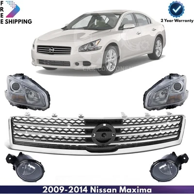 Front Grille Assembly Chrome & Head Light Assembly For 2009-2014 Nissan Maxima Foto 1 de 4