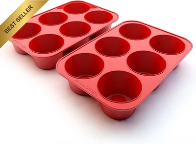 2-Pack Silicone Texas Muffin Pans - 6 Cup Large Commercial + Recipe Ebook - image 1 of 4