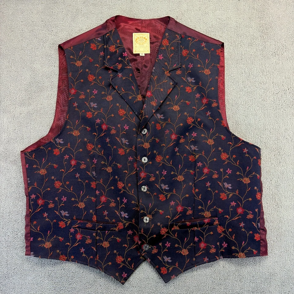 VTG Wah Maker Frontier Clothing Vest XL Black Red Floral Western Cowboy Made USA - Image 1 of 4