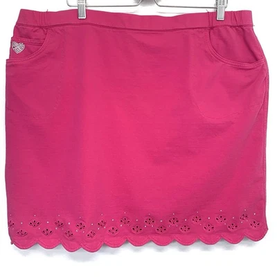 Quacker Factory Dream Jeans Skort Skirt 2X Pink Pull On Pockets Travel Stretch - Image 1 of 4
