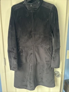 Athleta Minka Plush Fleece Black Jacket Midline Long Coat Medium Full Zip Up - Picture 1 of 19