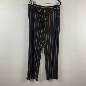 Susan Graver Liquid Knit Wide Leg Pants Size XL Belted Black Orange Stripe - Picture 1 of 11