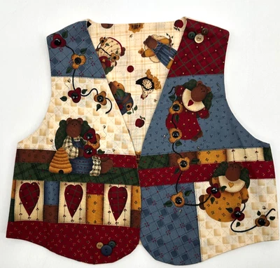 Country Bears Childrens Handcrafted Reversible Vest Size 6 Multicolor Cotton - Image 1 of 4