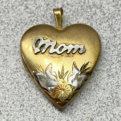 Tri-Tone Gold Mom Floral Heart Locket Pendant Mother's Day Gift - Image 1 of 4