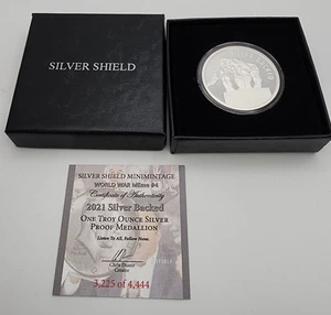 2021 Silver Shield World War Meme #4 Silver Backed 1 oz PP #3225/4444 COA - Bild 1 von 4
