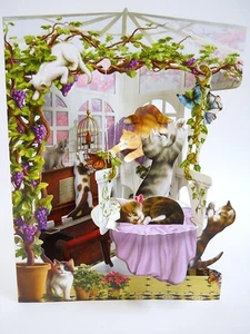 CONSERVATORY KITTY CATS Greeting Card 3-D  Swing Card by Santoro Graphics 118 - Picture 1 of 5