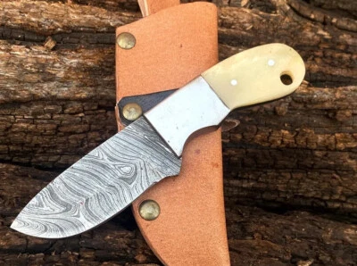 6" SHARDBLADE Custom Hand Forged Damascus Steel Hunting Mini Neck Knife W/Sheath - Image 1 of 4
