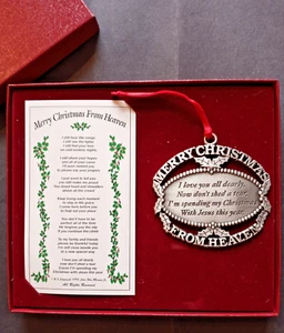 Merry Christmas From Heaven Pewter Ornament Memorial + bookmark, NIB - Picture 1 of 5