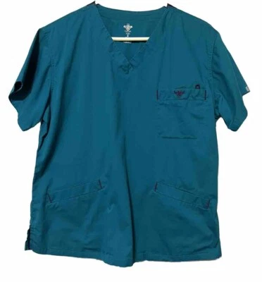 Blusa Médica Pullover Med Couture L Para Mujer E-Z Flex Cuello en V Aqua Bordado Foto 1 de 4