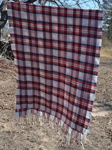 Talbots 100% Wool PLAID Scarf red/white/blue 28x76" - Picture 1 of 2