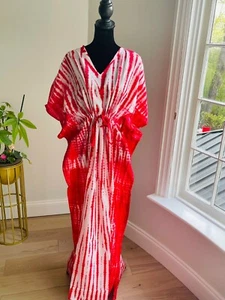 Cotton Kaftan for Woman Tie Dye Print Night Suit Beach Cover Up Summer Kaftan - Picture 1 of 6