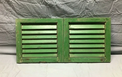 Pair Antique House Window Wood Louvered Shutters Shabby 13x14 VTG Chic 205-22B Cover