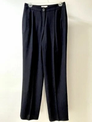 Pantalones Valentino Roma Talla 42 8 Azul Marino Oscuro Mezcla Lana Cintura Alta Plisado Delantero Foto 1 de 4